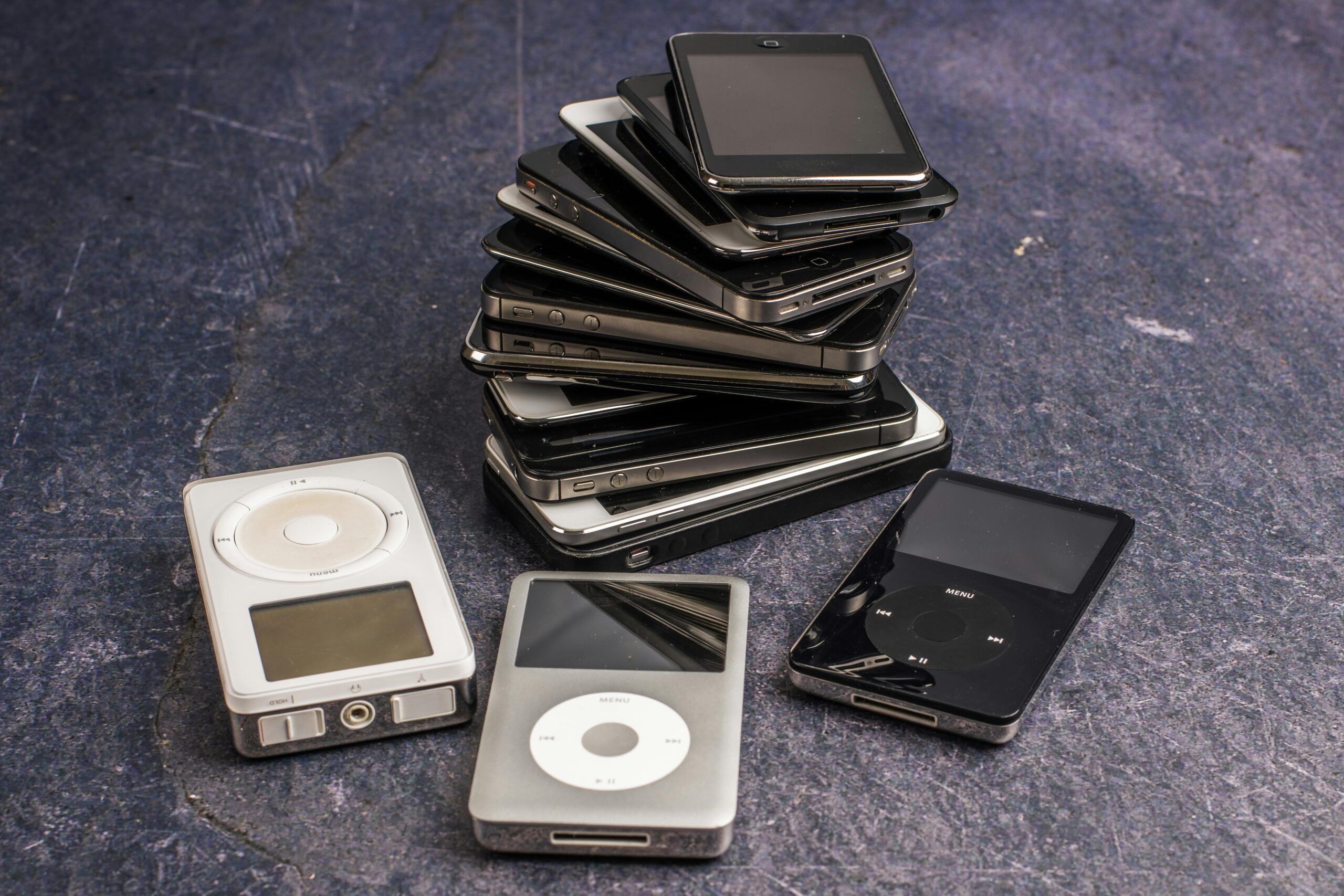 stack of old mp3 players